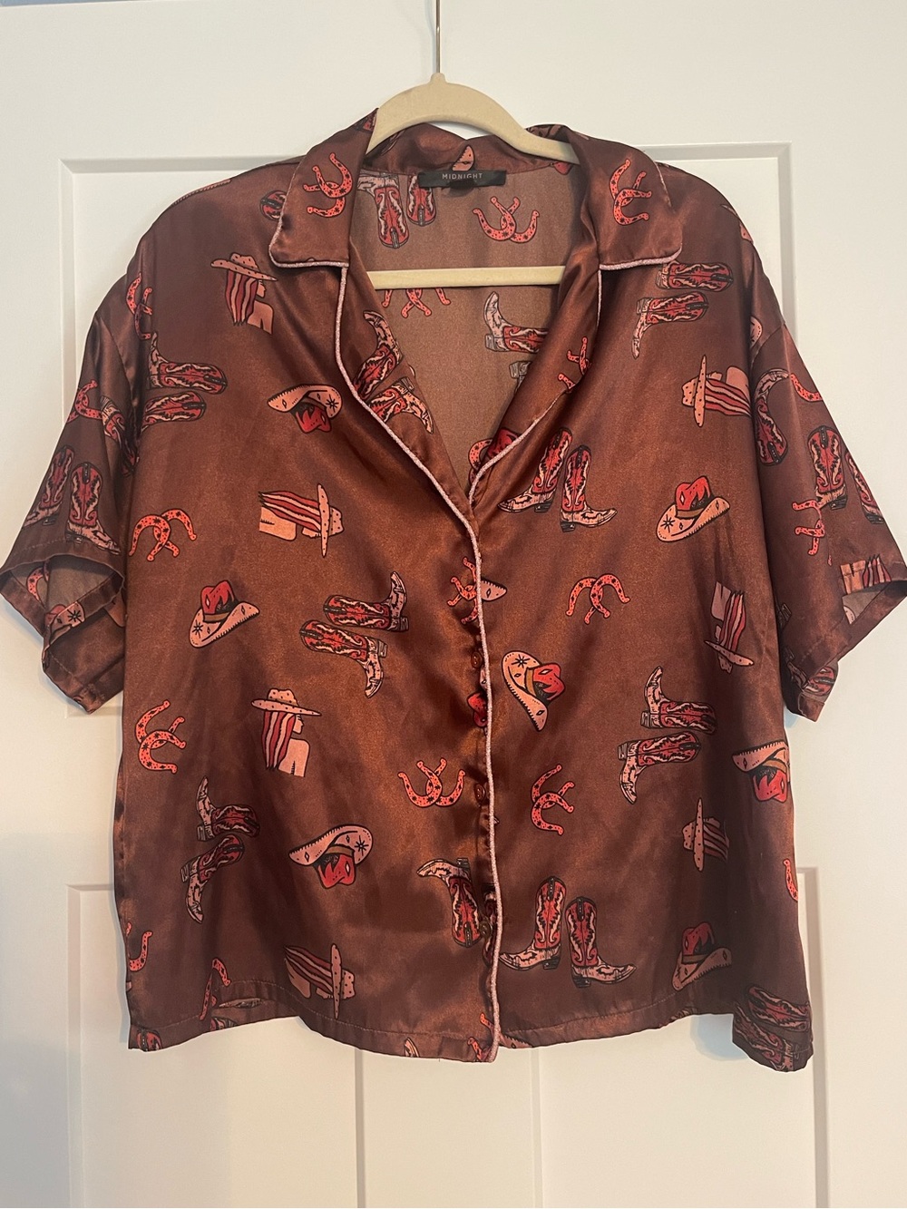 Women’s PJ Button Shirt in Brown with Red Western Print